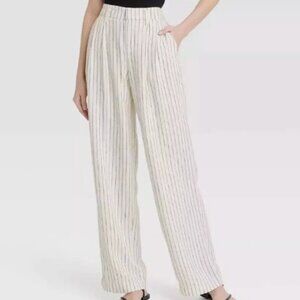 a new day linen striped wide leg pant 2 cream